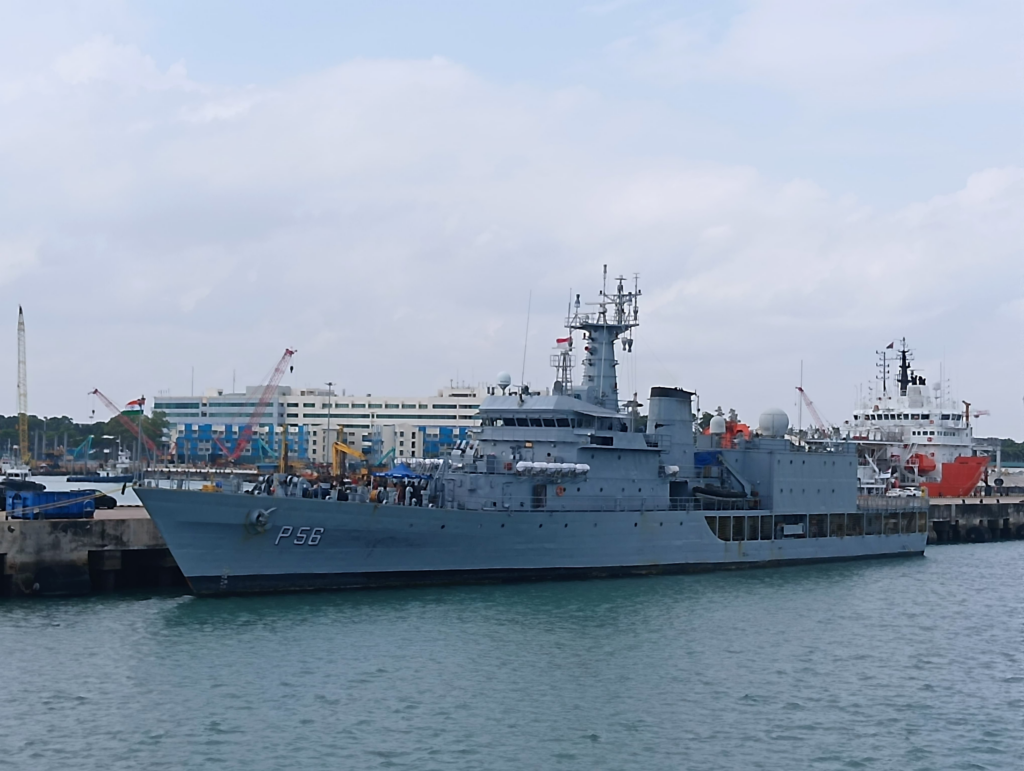 Indian Navy's first training squadron arrives at Changi Naval Base in Singapore